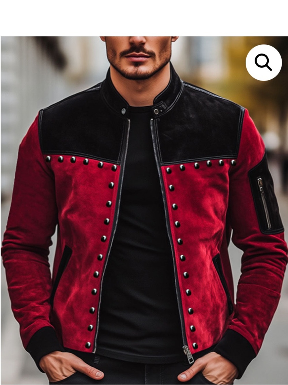 Retro Red and Black Studded Suede Jacket
